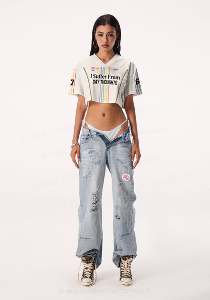 I Suffer From Gay Thoughts Pride Y2K Crop Sport Jersey Shirts Cherrykitten