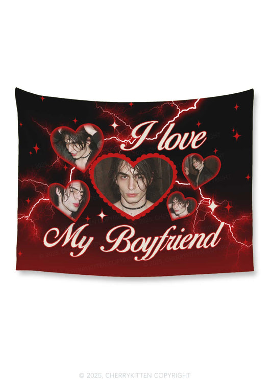 Custom Photo I Love My BF Valentine's Day Flag Y2K Tapestry Cherrykitten