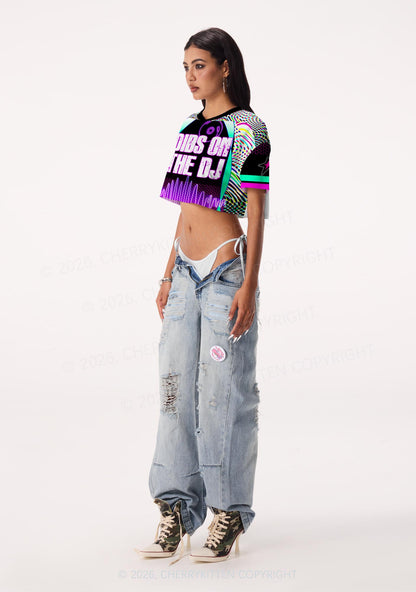 Dibs On The DJ Vinyl Record Y2K Crop Sport Jersey Shirts Cherrykitten