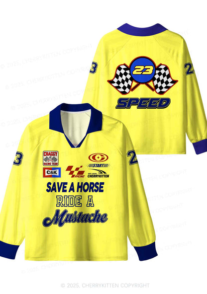 Custom Yellow Ride A Mustache Y2K Sport Long Sleeve Jersey Shirts Cherrykitten