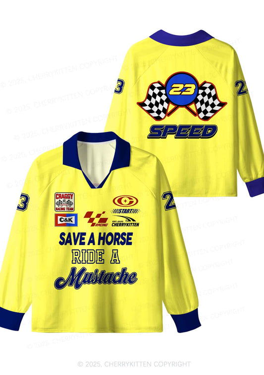 Custom Yellow Ride A Mustache Y2K Sport Long Sleeve Jersey Shirts Cherrykitten