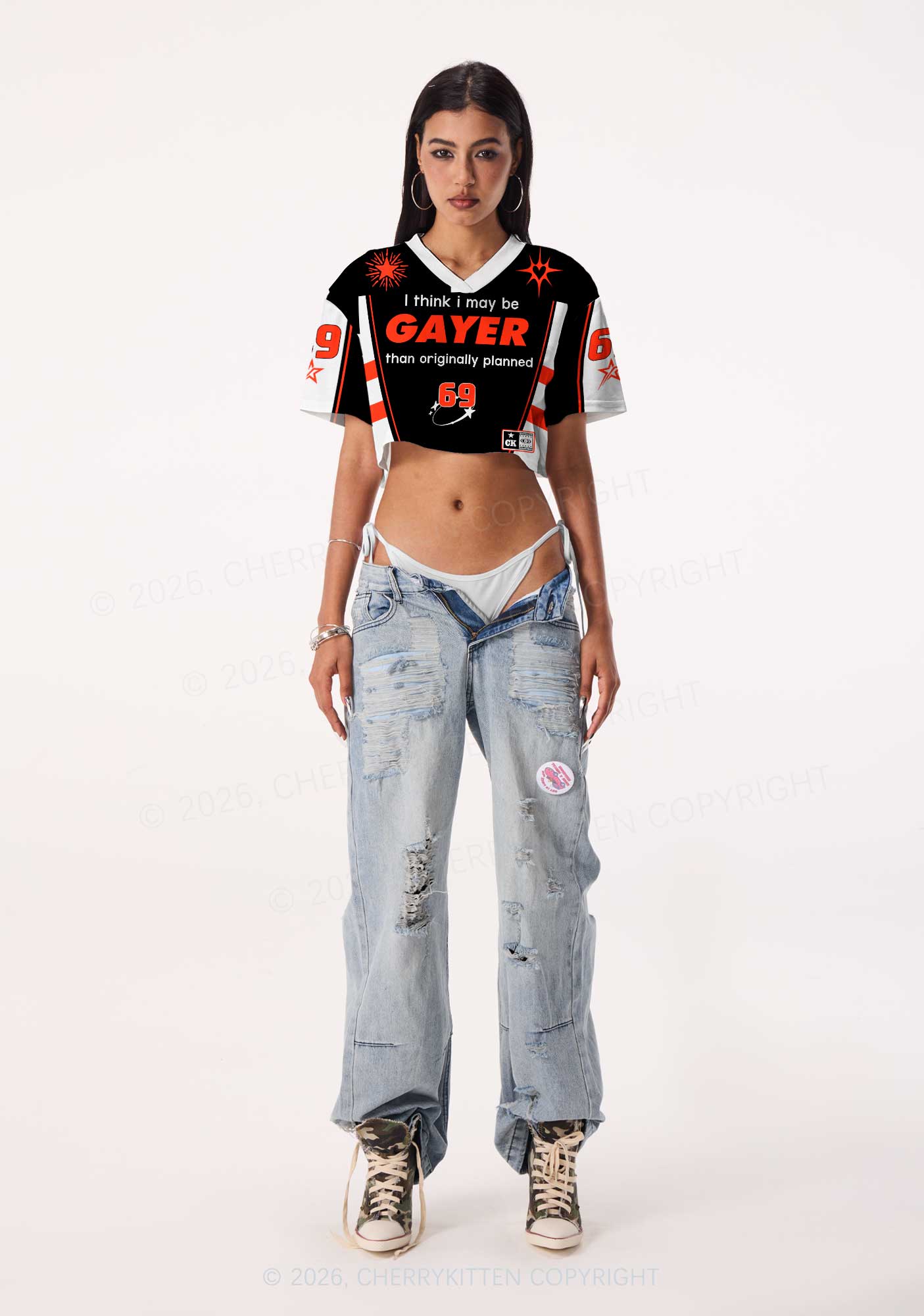 I May Be Gayer Pride Y2K Crop Sport Jersey Shirts Cherrykitten
