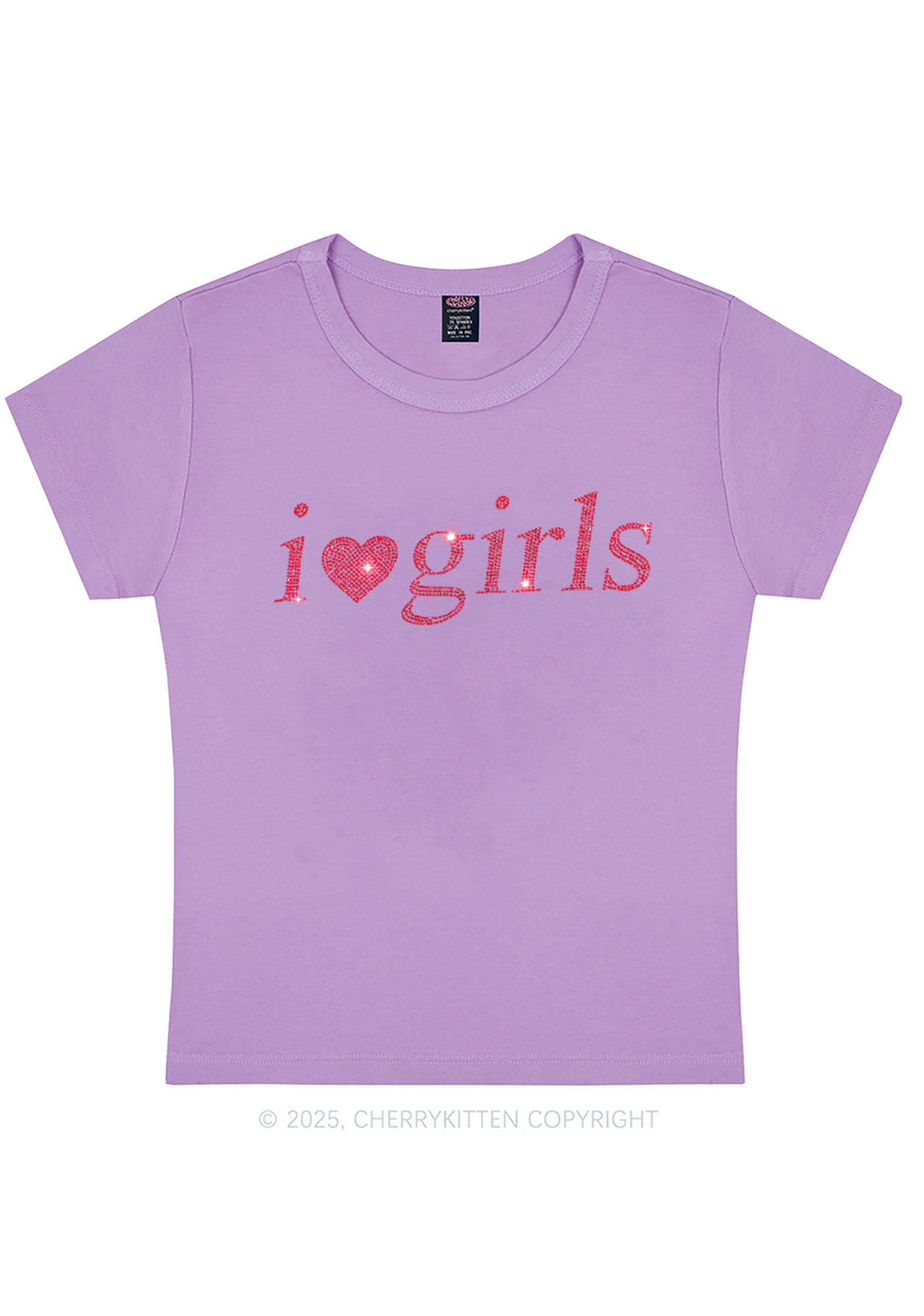 Rhinestone I Love Girls Y2K Baby Tee Cherrykitten