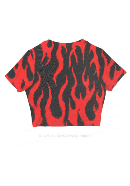 Glitter Flame Y2K Mesh Crop Top Cherrykitten