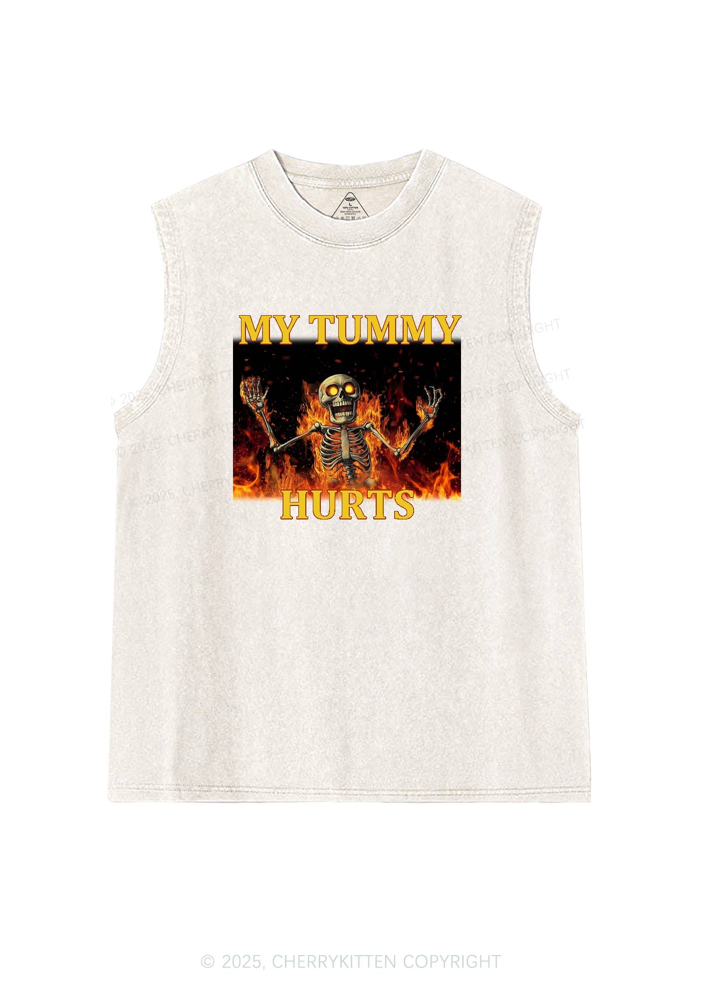 Skeleton Tummy Hurts Y2K Washed Tank Cherrykitten