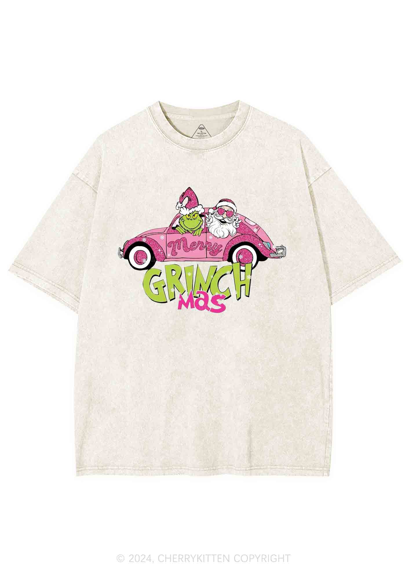 Christmas Pink Car Y2K Washed Tee Cherrykitten