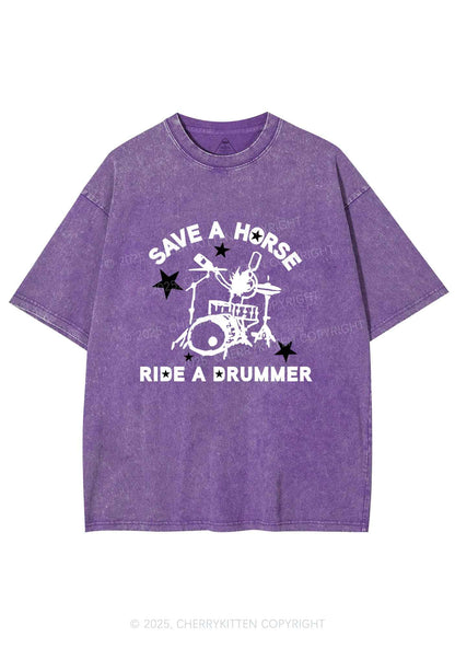 Save Horse Ride Drummer Y2K Shirts Washed Tee Cherrykitten
