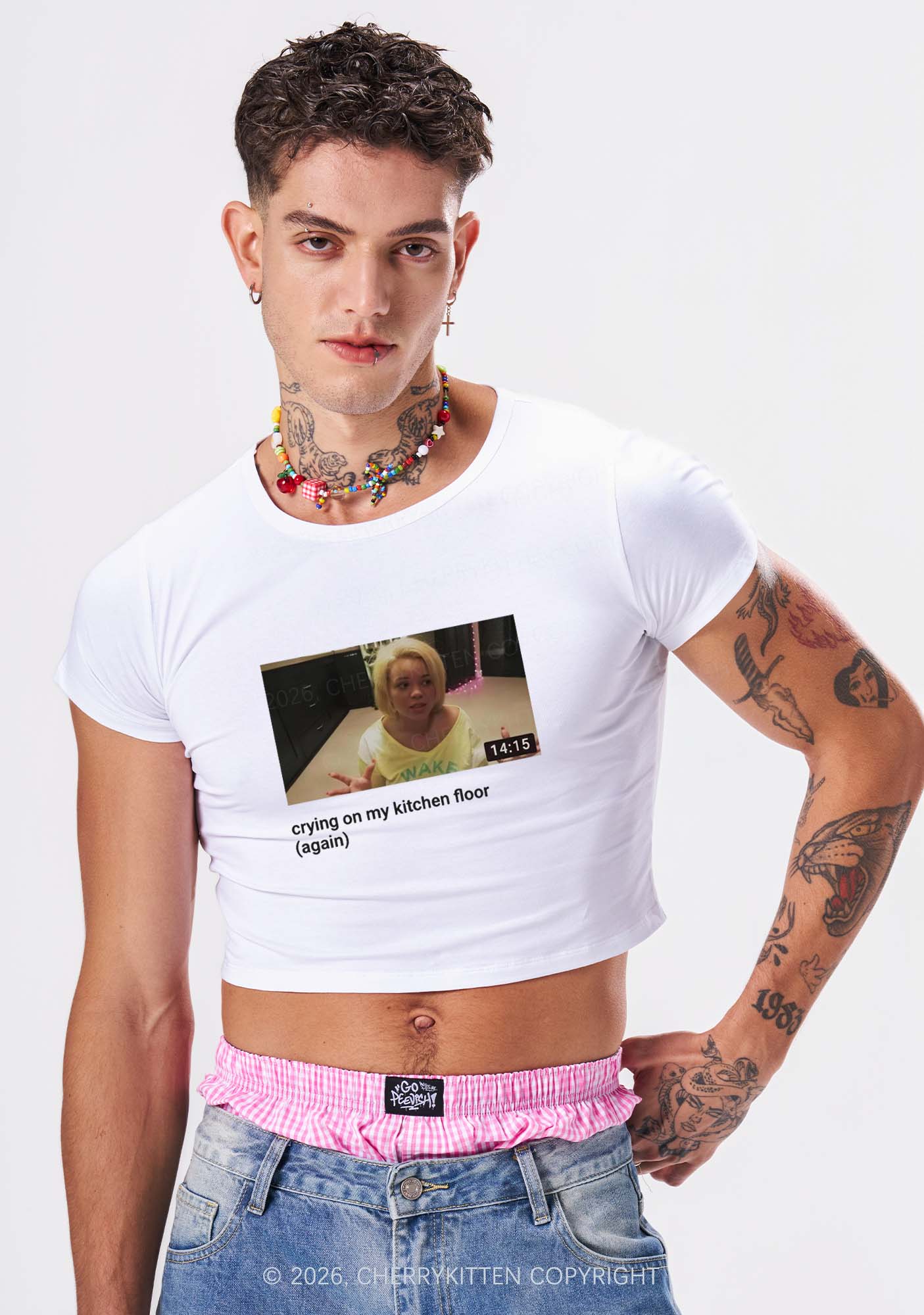 Crying On Kitchen Floor Y2K Baby Tee Cherrykitten
