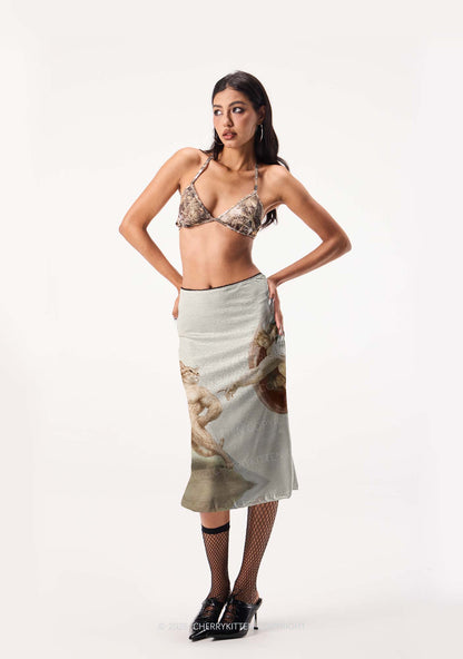 Gym Cat God Touch Y2K Print Midi Skirt Cherrykitten