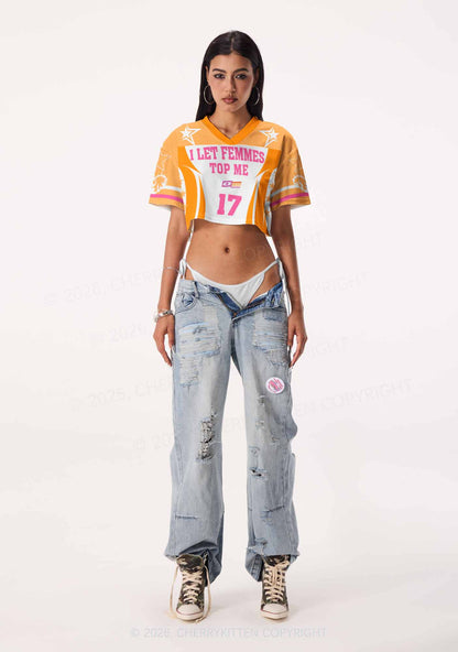 Orange I Let Femmes Top Me Pride Y2K Crop Sport Jersey Shirts Cherrykitten