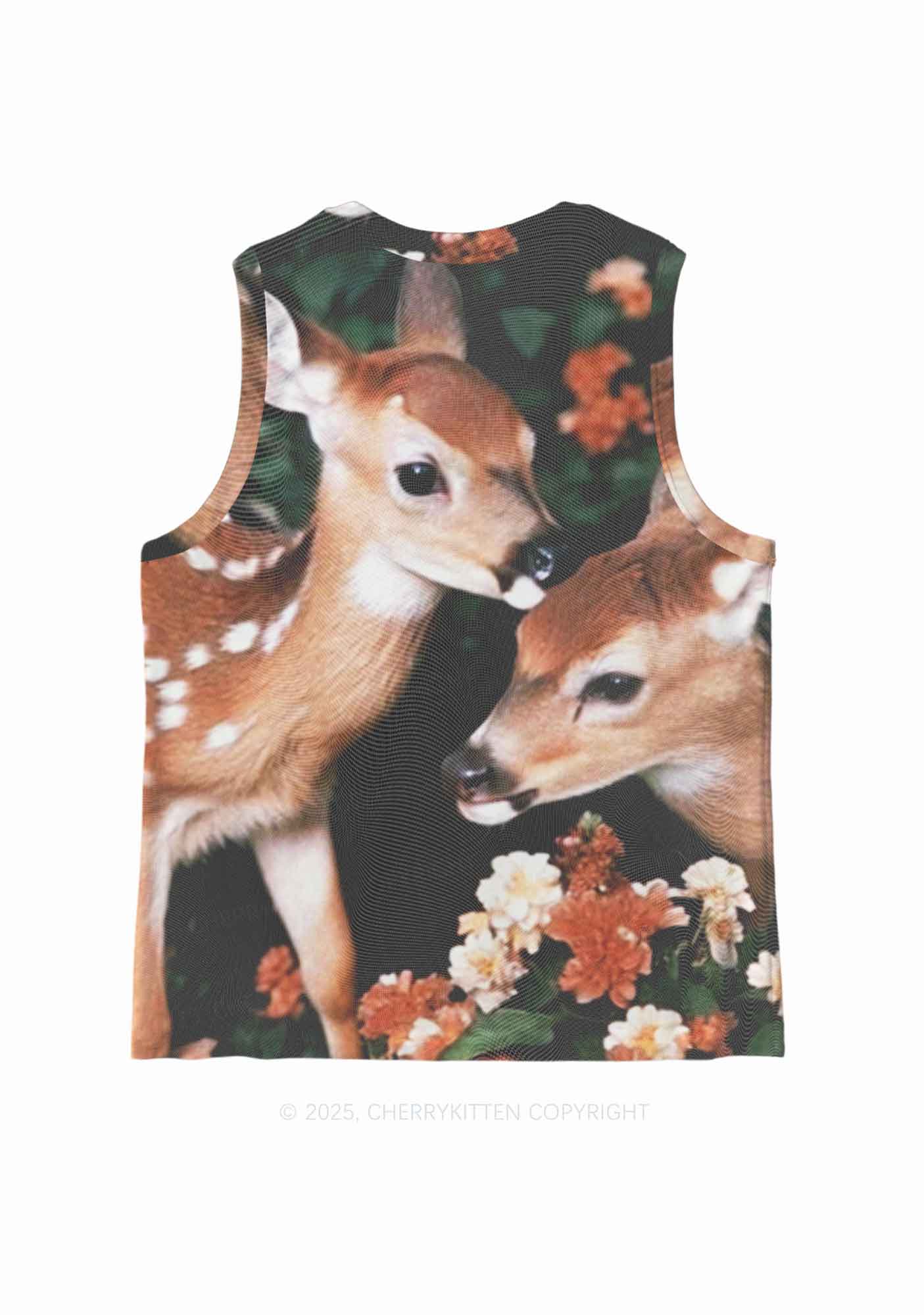 Deer Flowers Y2K Mesh Muscle Tank Cherrykitten