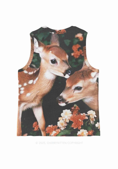 Deer Flowers Y2K Mesh Muscle Tank Cherrykitten