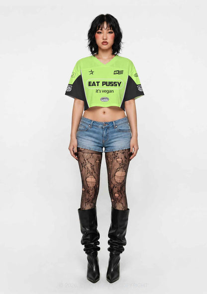 Eat Puxxy Its Vegan Y2K Crop Sport Jersey Shirts Cherrykitten