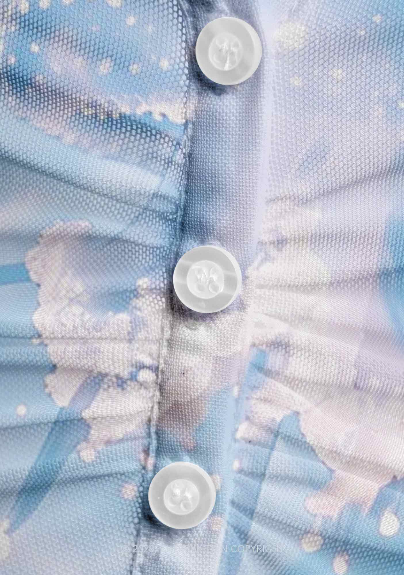Blue Ocean Jellyfish Y2K Mesh Ruched? Waist??V Neck?Top Cherrykitten