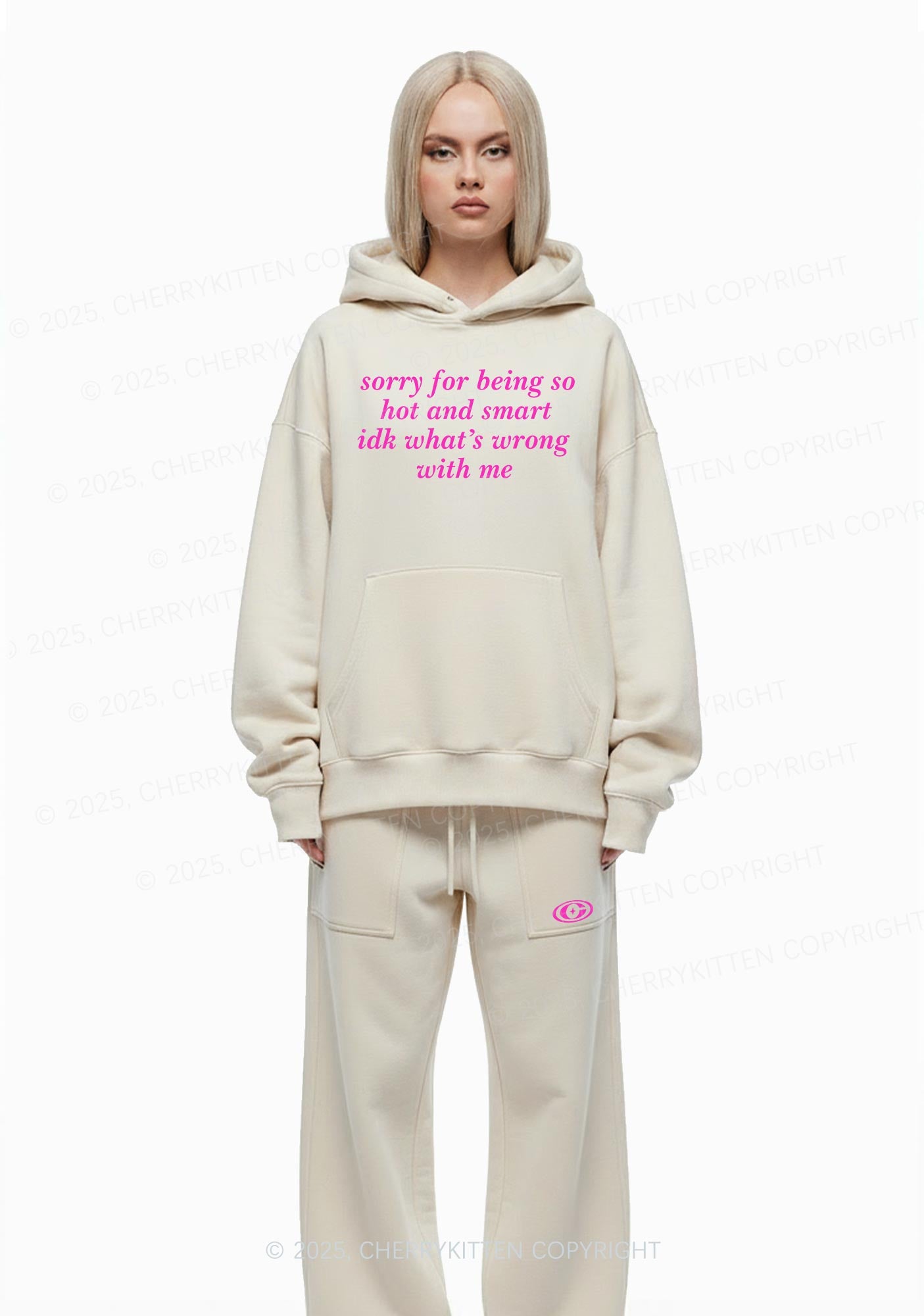 Sorry For Being So Smart Y2K Fleece Hoodie Set Cherrykitten