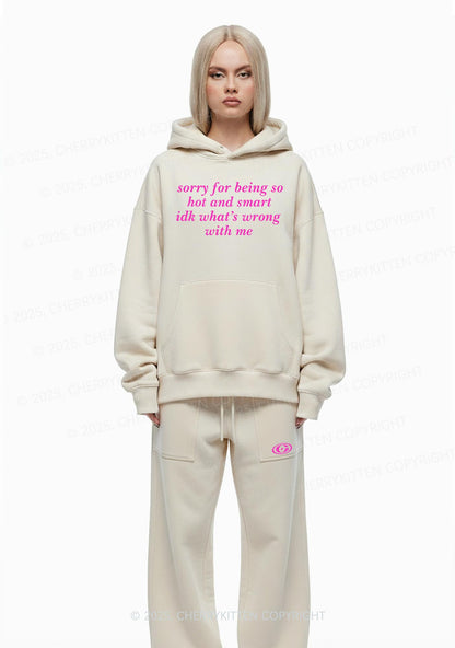 Sorry For Being So Smart Y2K Fleece Hoodie Set Cherrykitten
