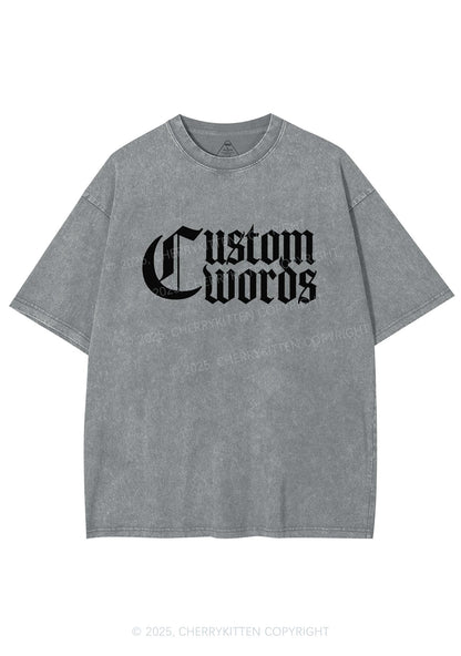 Custom Text Gothic Font Y2K Shirts Washed Tee Cherrykitten