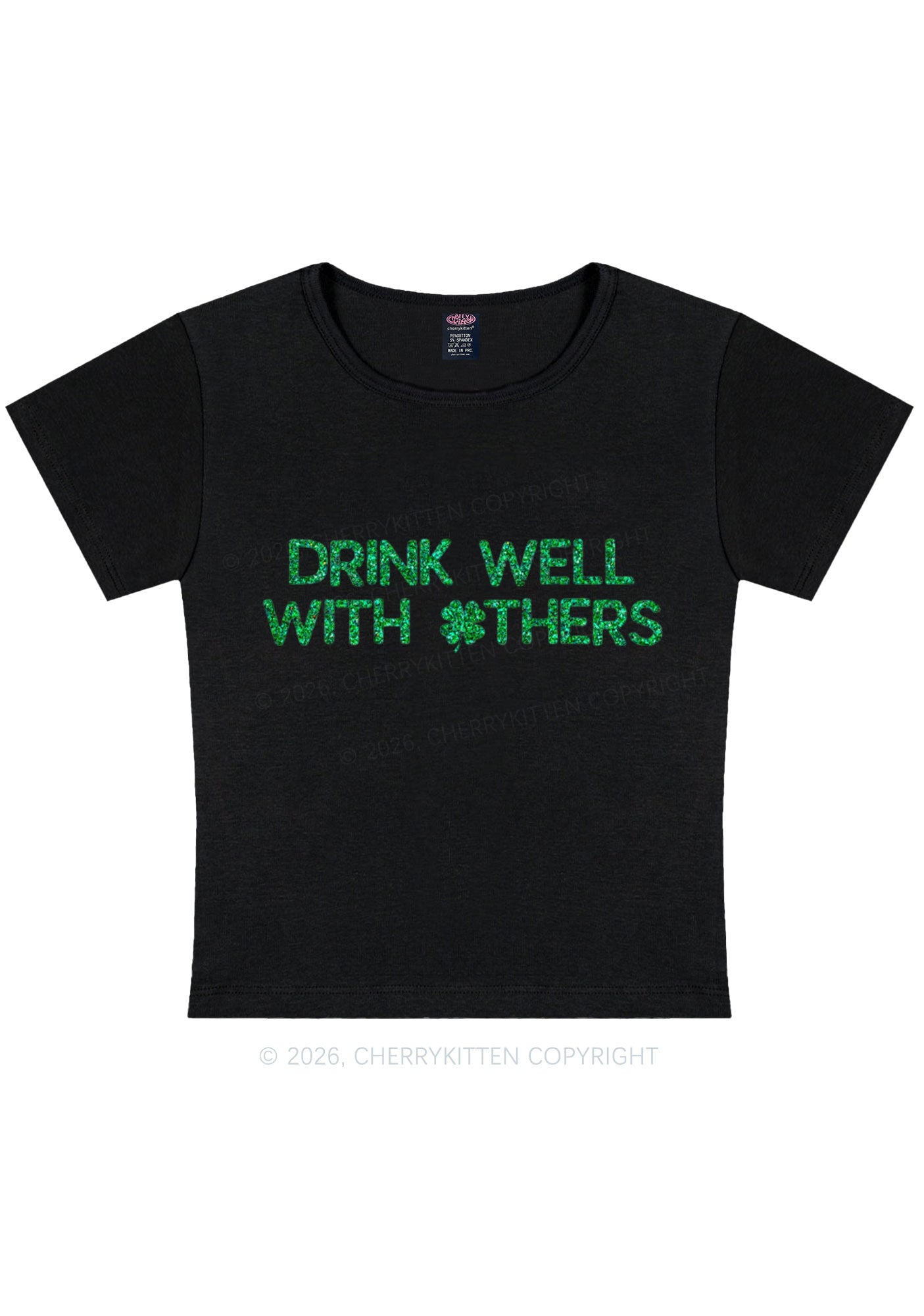 Glitter Drinks Well With Others St Patricks Y2K Baby Tee Cherrykitten
