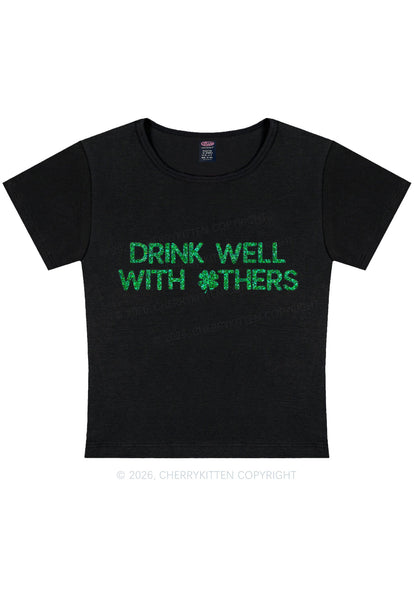 Glitter Drinks Well With Others St Patricks Y2K Baby Tee Cherrykitten