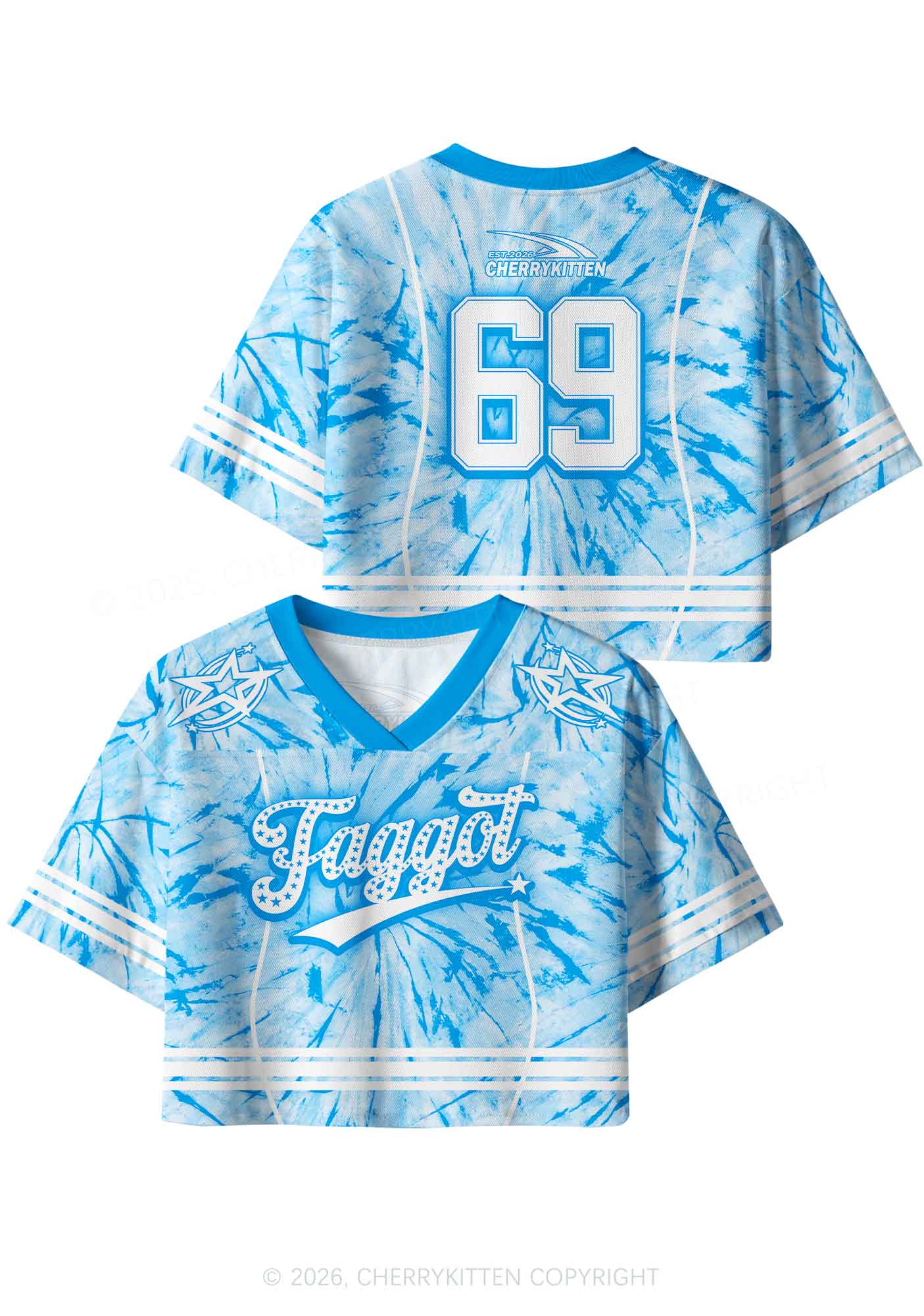 Blue Tie Dye Faggot Pride Y2K Crop Sport Jersey Shirts Cherrykitten