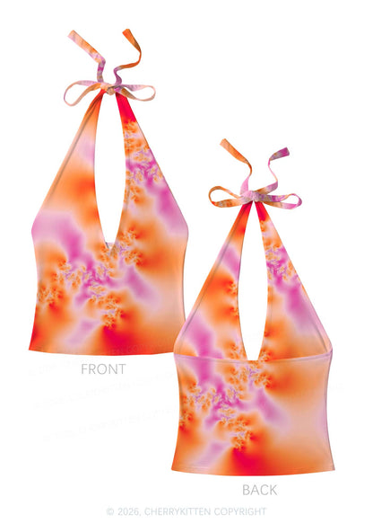 Lesbian Thermal Pride Y2K Print Halter Deep V Neck Cami Cherrykitten