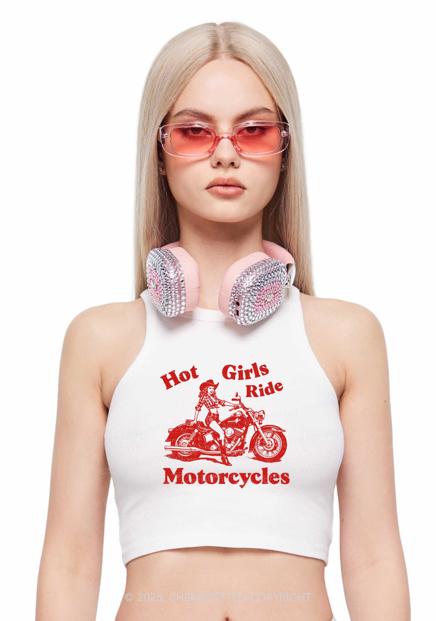 Hot Girls Ride Motorcycles Y2K Crop Tank Top Cherrykitten