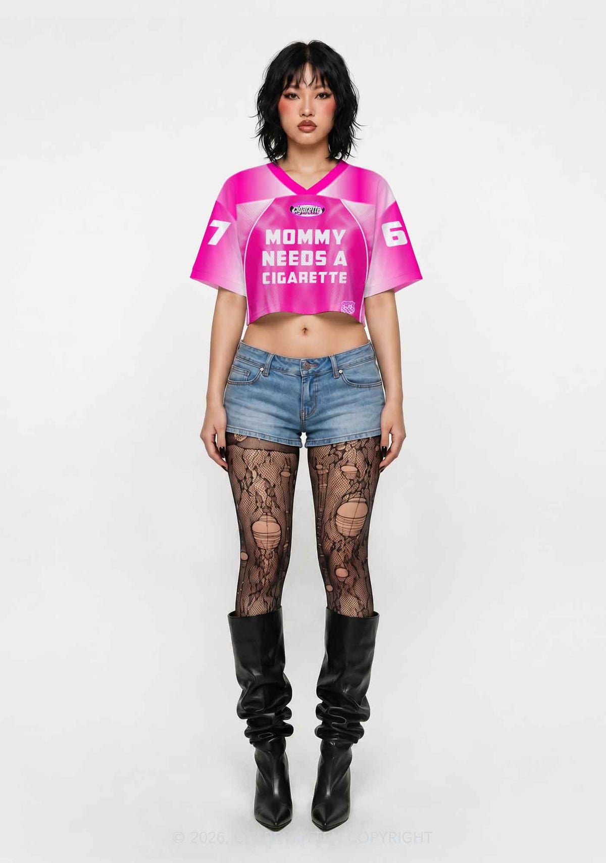 Pink Mommy Needs A Cigarette Y2K Crop Sport Jersey Shirts Cherrykitten