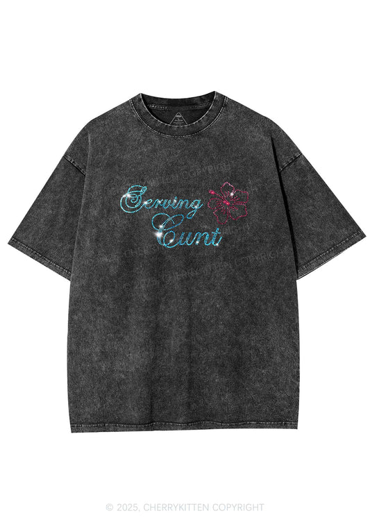 Rhinestone Serving Cxxt Y2K Shirts Washed Tee Cherrykitten