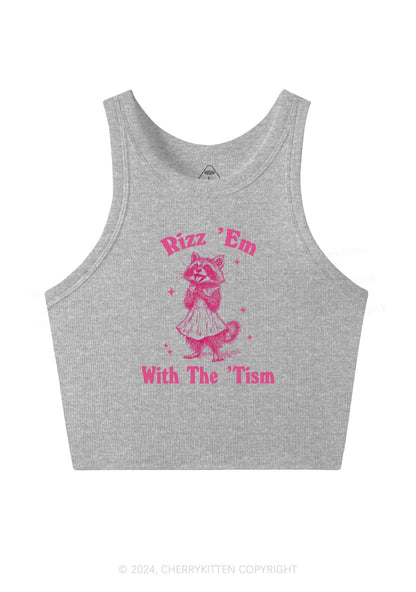 Rizz Em With The Tism Y2K Crop Tank Top Cherrykitten