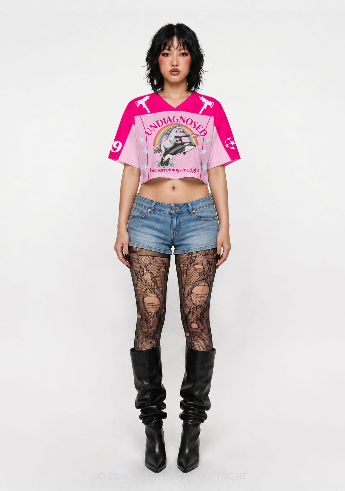 Undiagnosed But Something Aint Right Y2K Crop Sport Jersey Shirts Cherrykitten