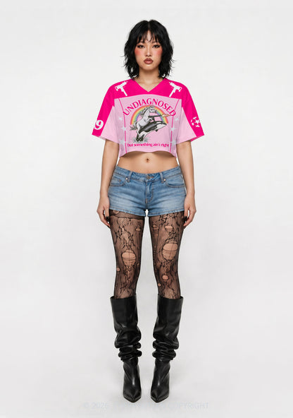 Undiagnosed But Something Aint Right Y2K Crop Sport Jersey Shirts Cherrykitten