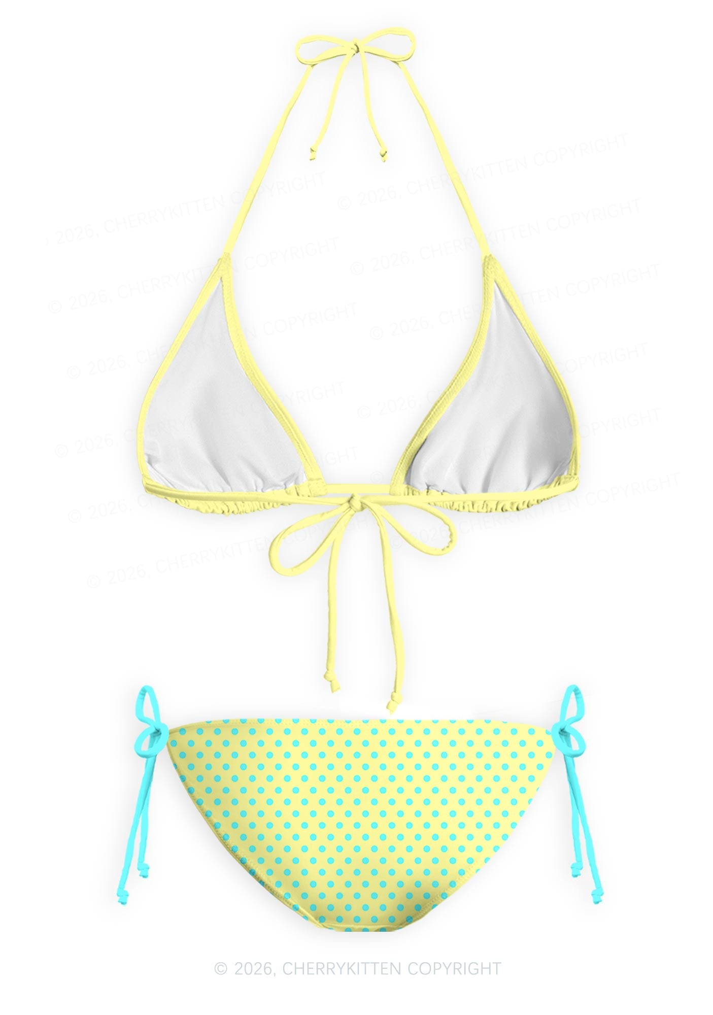 Yellow Dots On Green Y2K Print Bikini Set Cherrykitten