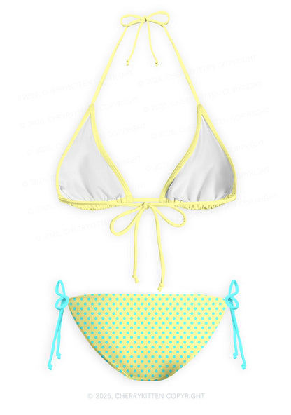 Yellow Dots On Green Y2K Print Bikini Set Cherrykitten
