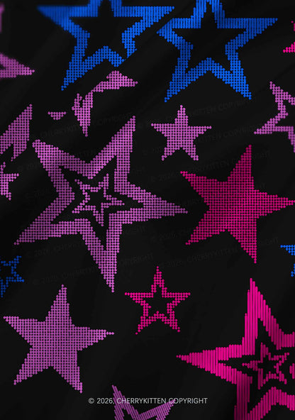Bisexual Star Pride Y2K Print Satin Cowl Neck Slip Dress Cherrykitten