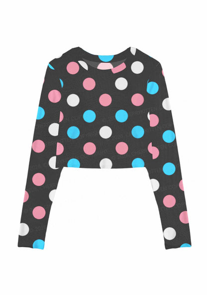 Trans Dots On Black Pride Y2K Mesh Long Sleeve Crop Top Cherrykitten