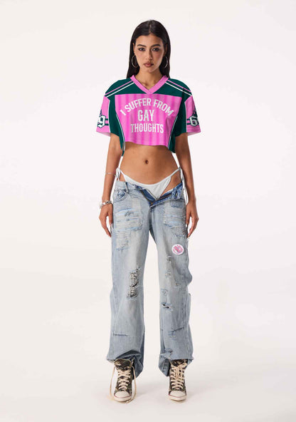 Pink Green Gay Thoughts Pride Y2K Crop Sport Jersey Shirts Cherrykitten