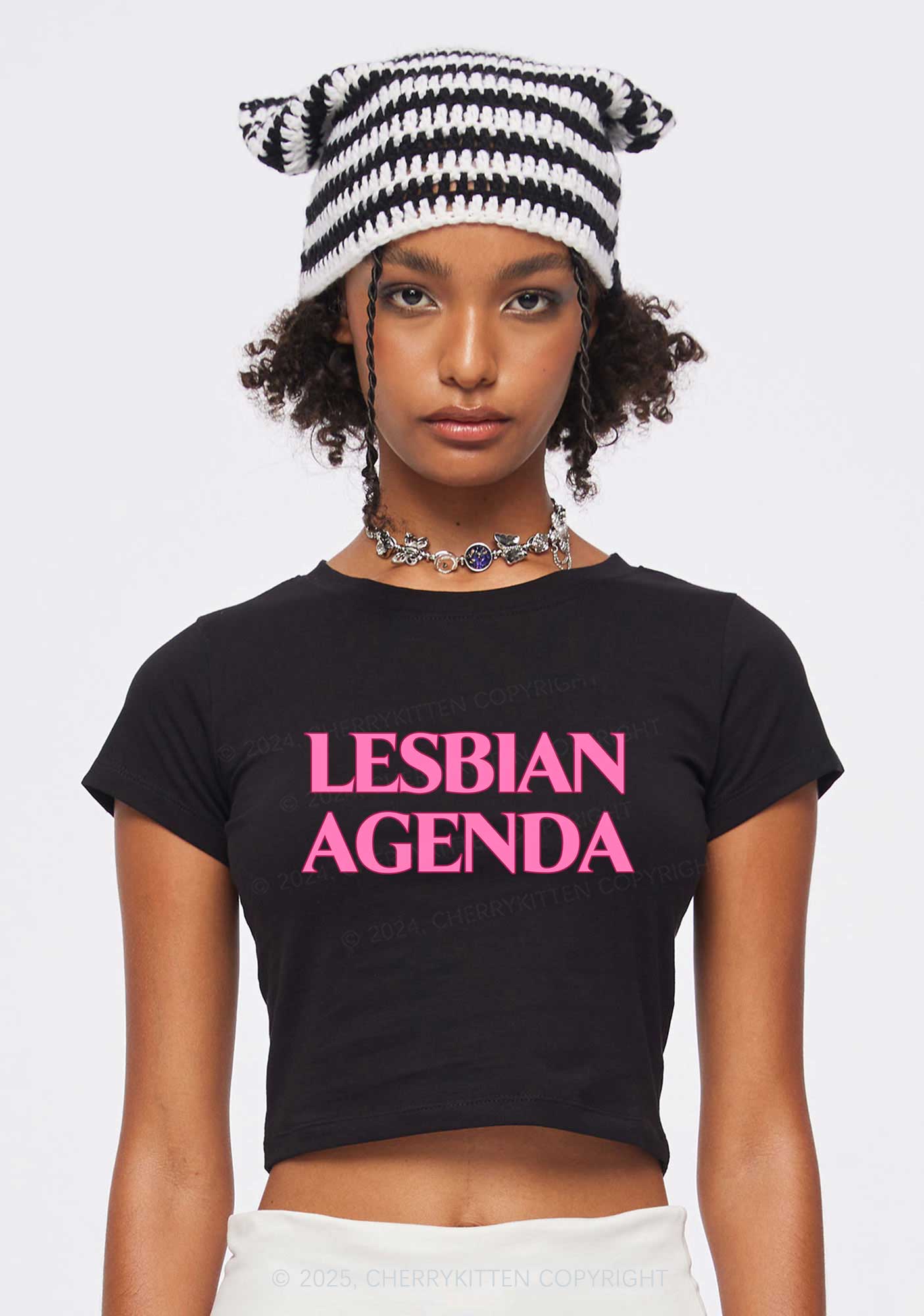 Lesbian Agenda Y2K Baby Tee Cherrykitten