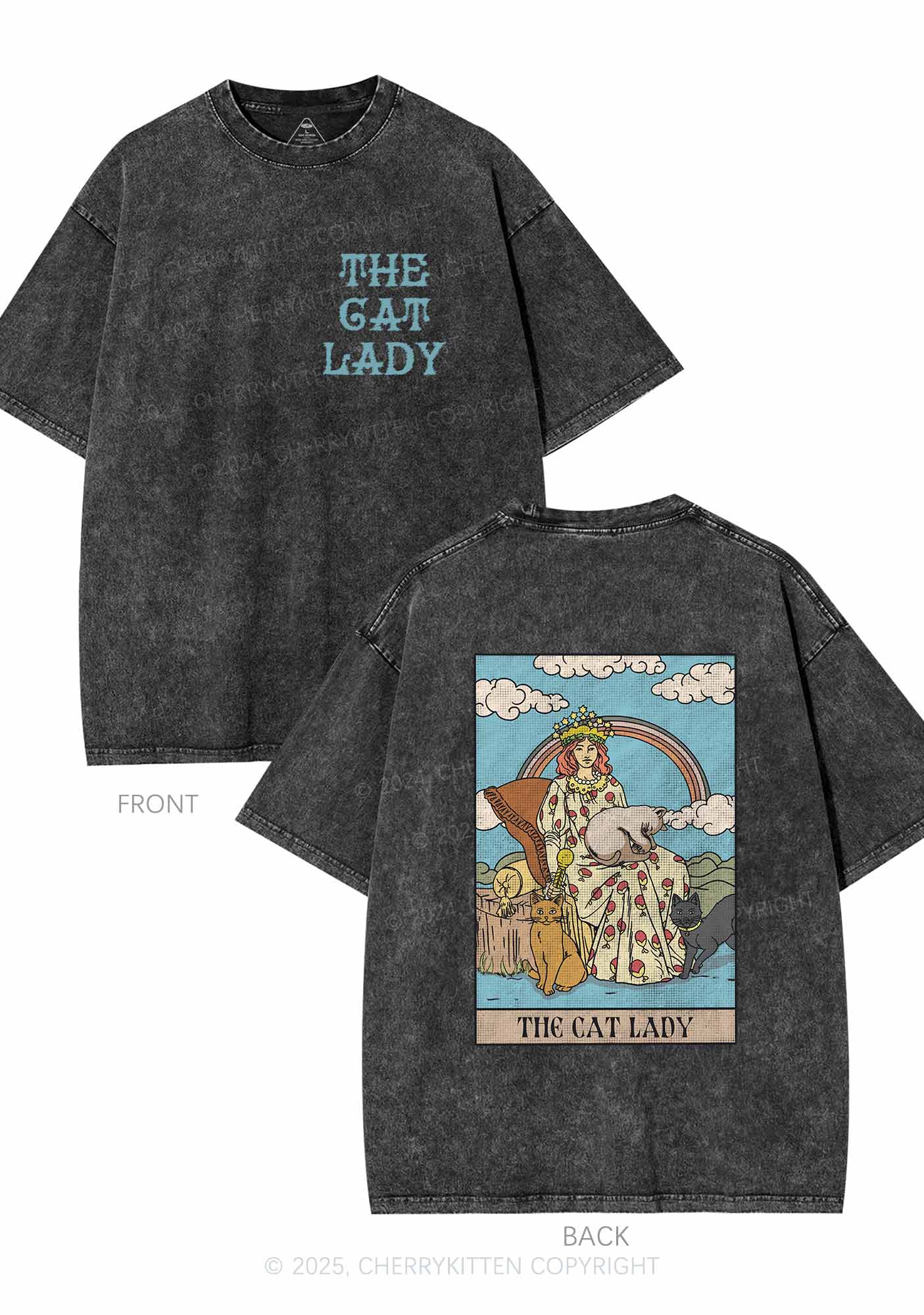 The Cat Lady Two Sides Y2K Shirts Washed Tee Cherrykitten