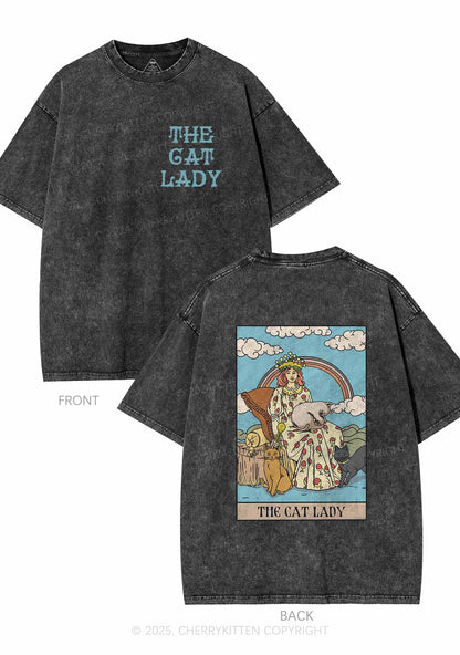 The Cat Lady Two Sides Y2K Shirts Washed Tee Cherrykitten