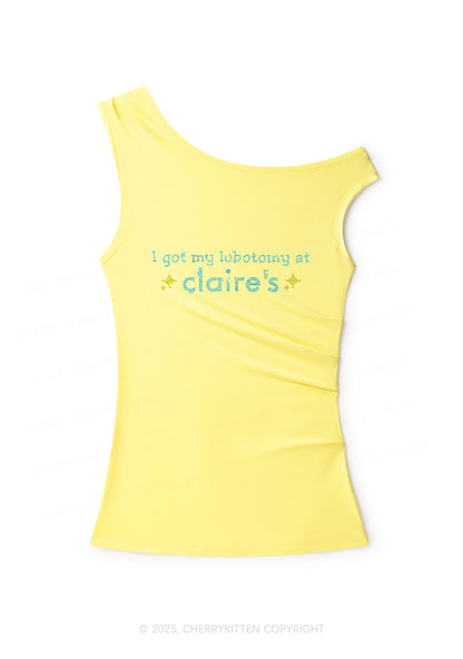 Rhinestone I Got My Lobotomy At Claires Y2K Off Shoulder Tank Top Cherrykitten
