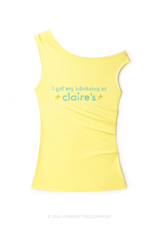 Rhinestone I Got My Lobotomy At Claires Y2K Off Shoulder Tank Top Cherrykitten