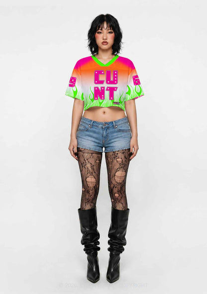 Pink Cxxt Green Flame Y2K Crop Sport Jersey Shirts Cherrykitten