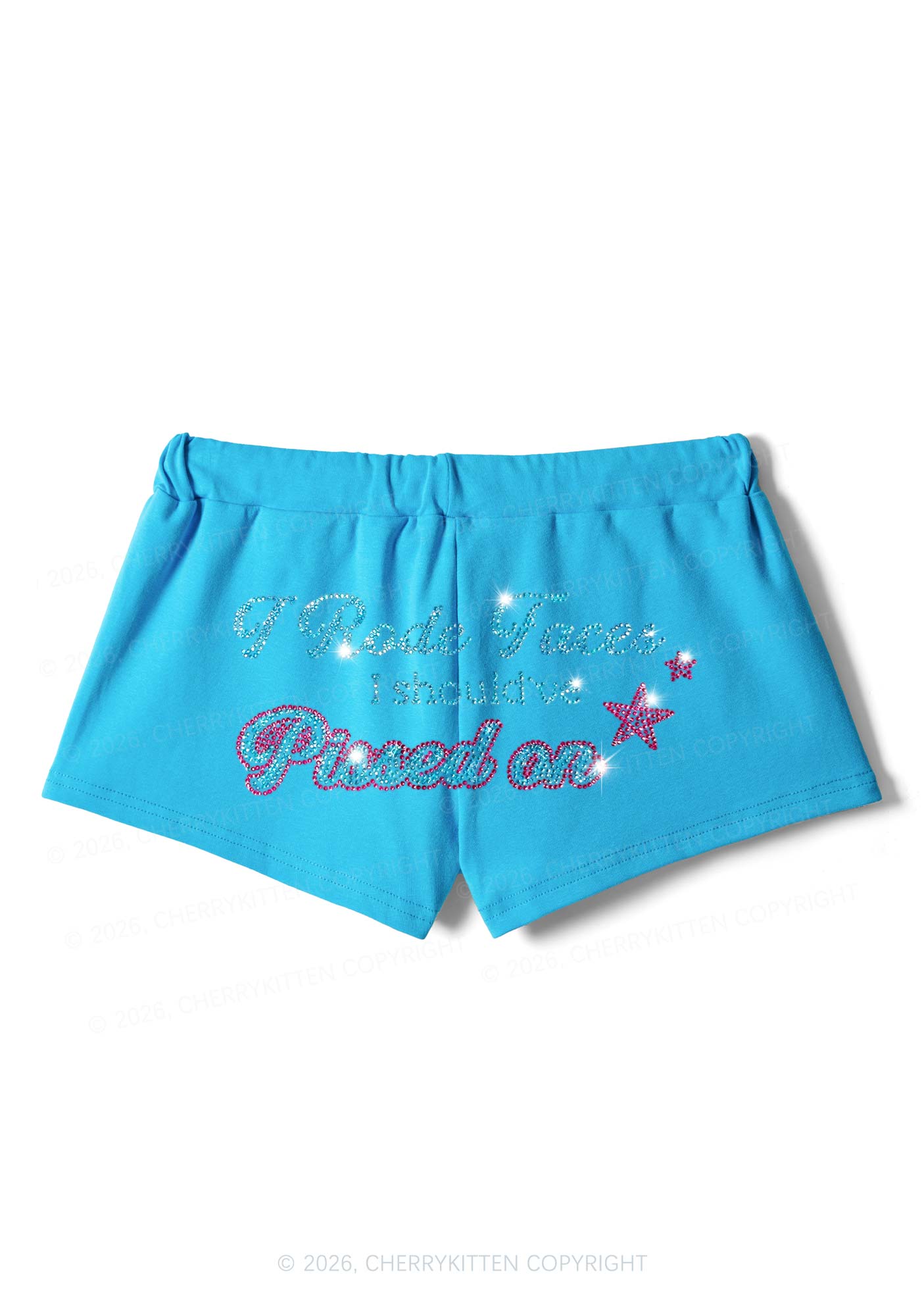 Rhinestone I Rode Faces Y2K Drawstring Mini Shorts Cherrykitten