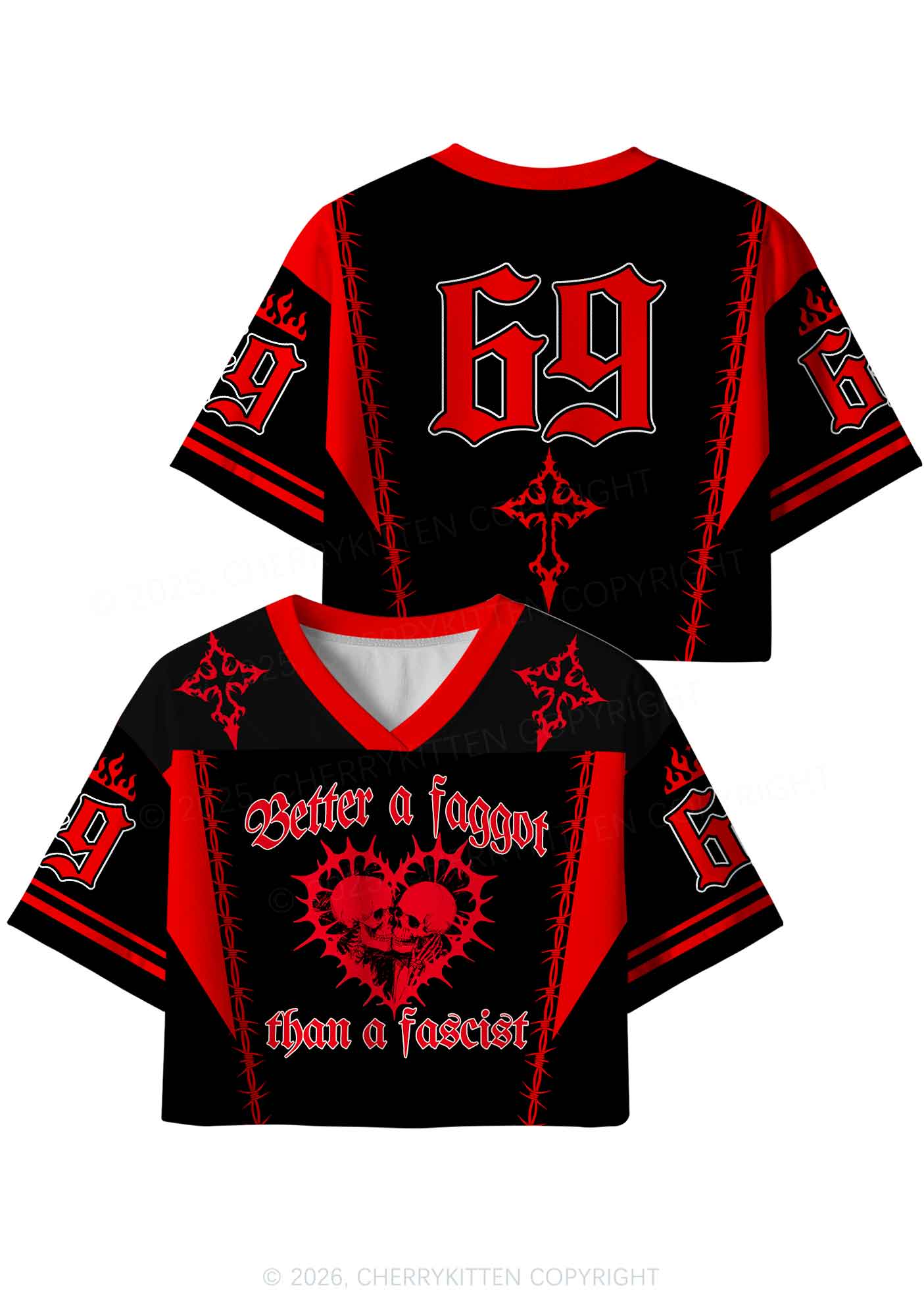 Red Better A Faggot Than A Fascist Pride Y2K Crop Sport Jersey Shirts Cherrykitten