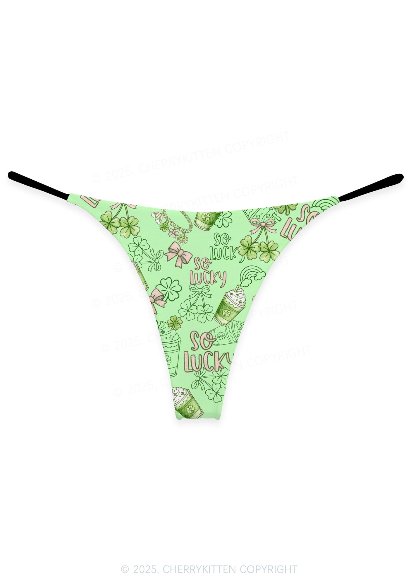 So Lucky Vibes St Patricks Y2K Print Bikini String Thong Cherrykitten