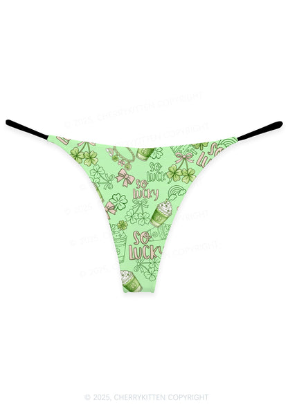 So Lucky Vibes St Patricks Y2K Print Bikini String Thong Cherrykitten