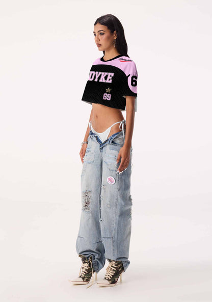 Pink Dyke Pride Y2K Crop Sport Jersey Shirts Cherrykitten