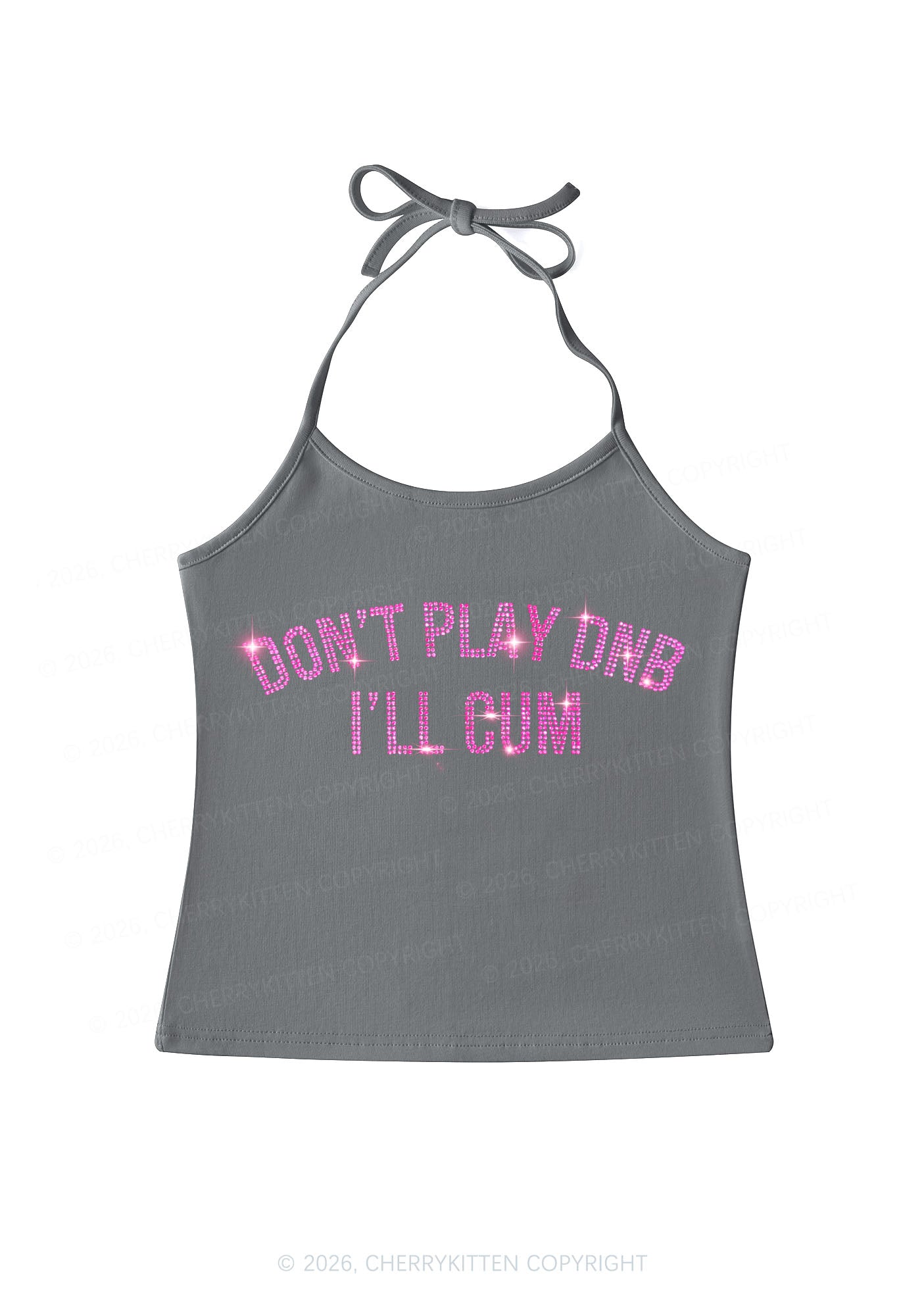 Rhinestone Dont Play DNB Y2K Halter Neck Cami Cherrykitten