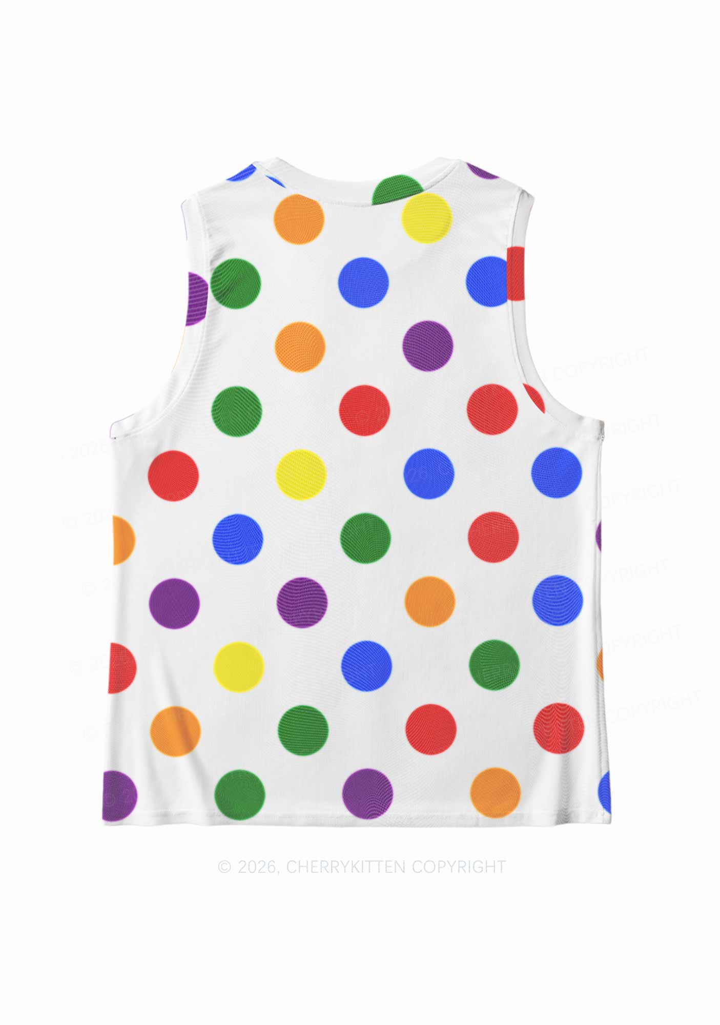 Rainbow Dots On White Pride Y2K Mesh Muscle Tank Cherrykitten