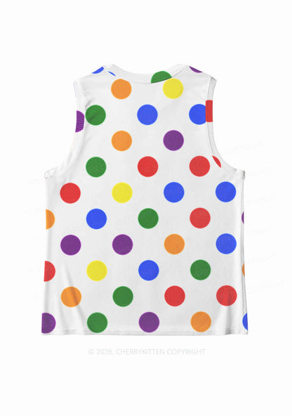 Rainbow Dots On White Pride Y2K Mesh Muscle Tank Cherrykitten